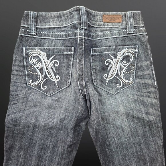Y2K Harley Davidson Straight Leg Jeans Size 0 Black Embroidered Pockets Low Rise - Picture 2 of 13